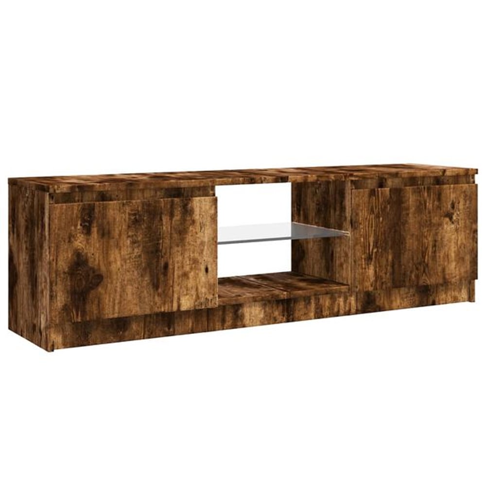 Baina 120cm Wooden TV Stand With 2 Doors And LED Lighting - Smoked Oak
