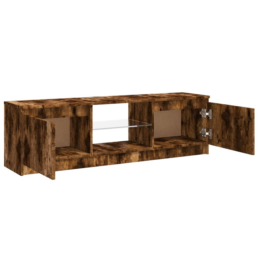 Baina 120cm Wooden TV Stand With 2 Doors And LED Lighting - Smoked Oak