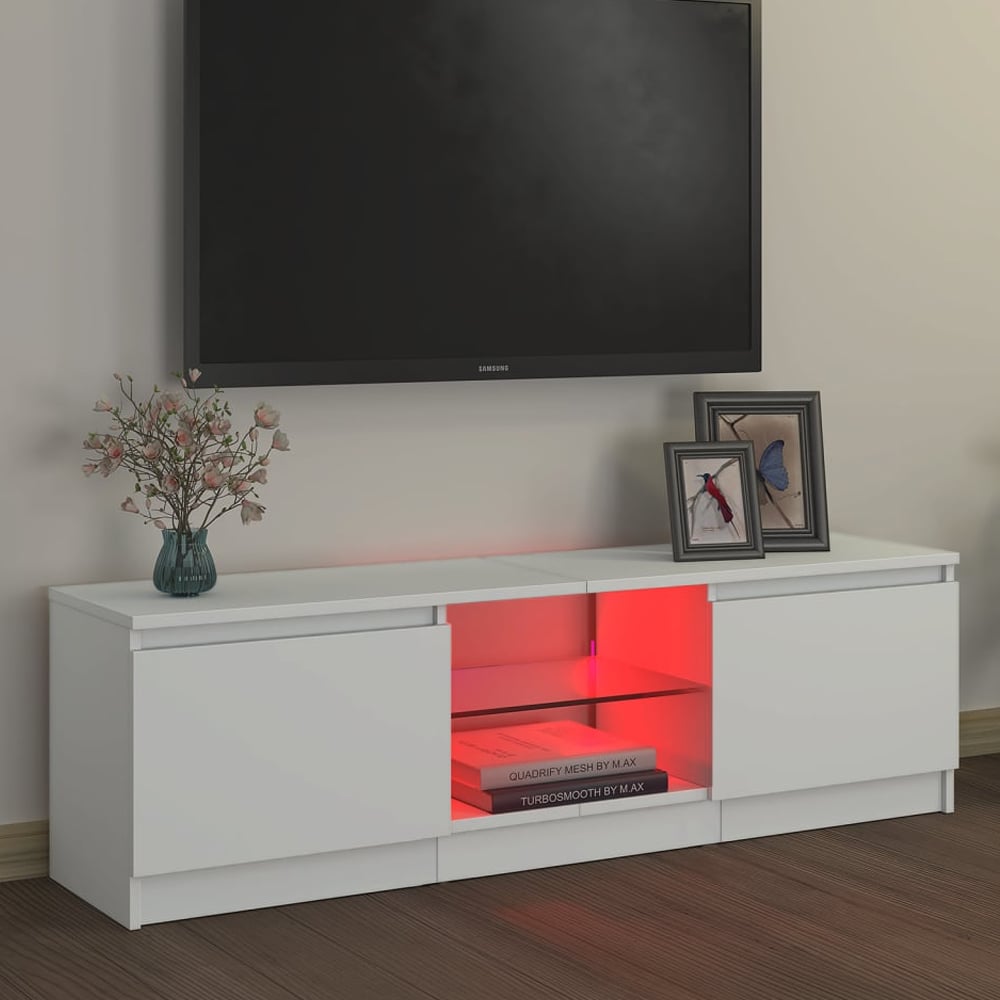 Baina 120cm Wooden TV Stand With 2 Doors And LED Lighting - White