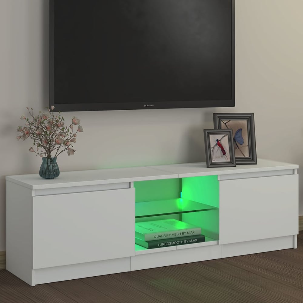Baina 120cm Wooden TV Stand With 2 Doors And LED Lighting - White