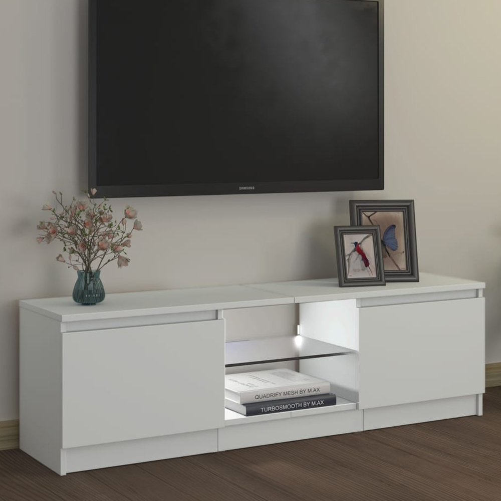 Baina 120cm Wooden TV Stand With 2 Doors And LED Lighting - White