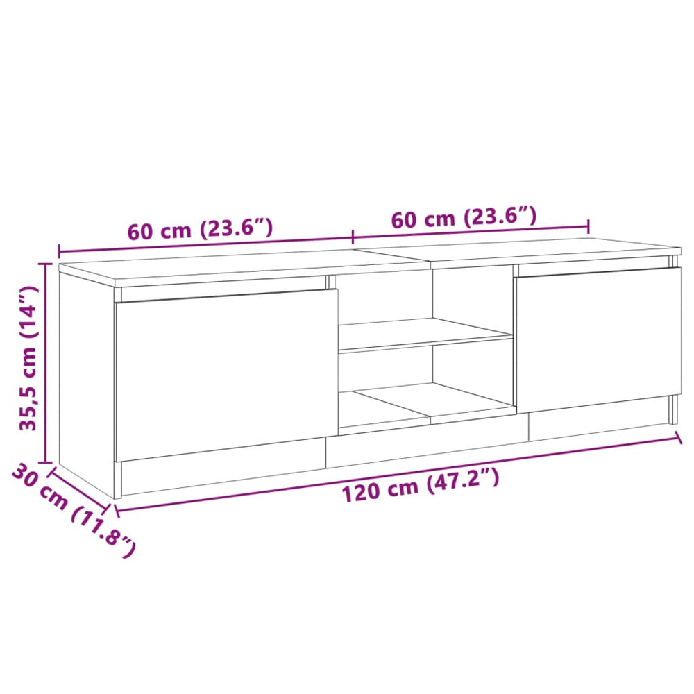 Baina 120cm Wooden TV Stand With 2 Doors And LED Lighting - White