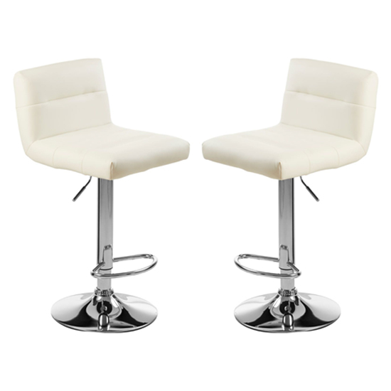 Product photograph of Baino White Leather Bar Chairs With Chrome Base In A Pair from Furniture in Fashion