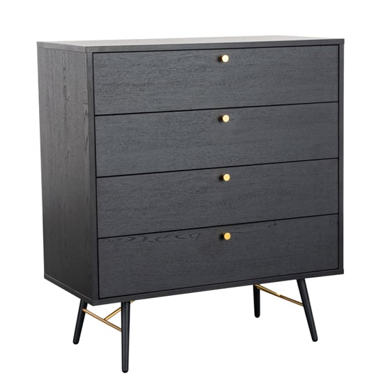 Product photograph of Baiona Wooden Chest Of 4 Drawer In Black Oak from Furniture in Fashion