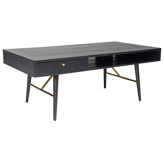 Read more about Baiona wooden coffee table with 1 drawer in black oak