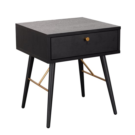 Baiona Wooden Lamp Table With 1 Drawer In Black Oak