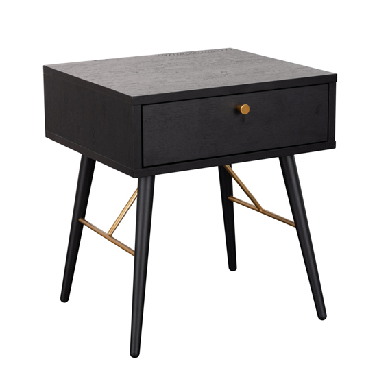 Read more about Baiona wooden lamp table with 1 drawer in black oak