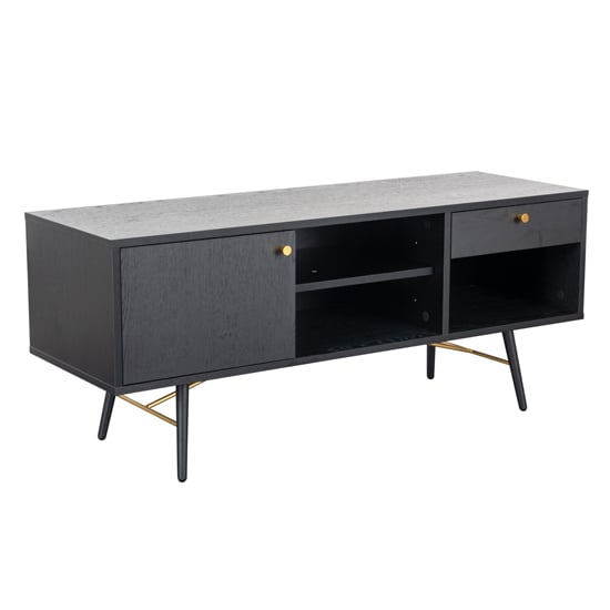 Product photograph of Baiona Wooden Tv Stand With 1 Door 1 Drawer In Black Oak from Furniture in Fashion
