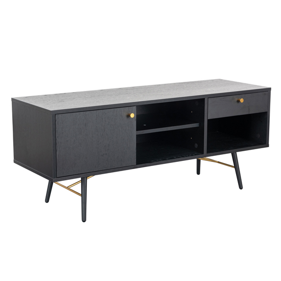 Read more about Baiona wooden tv stand with 1 door 1 drawer in black oak