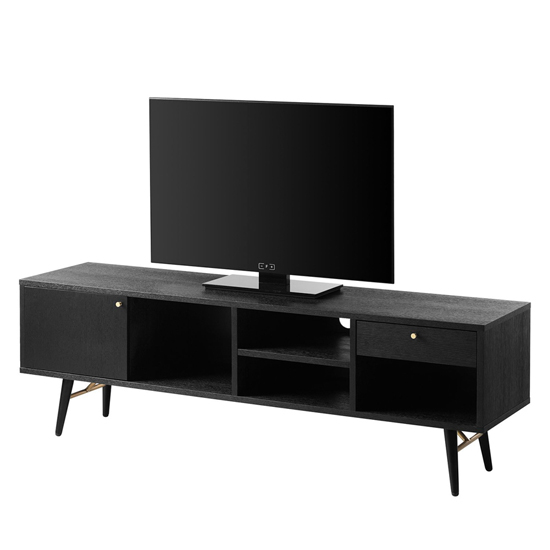 Read more about Baiona wooden tv stand wide with 1 door 1 drawer in black oak