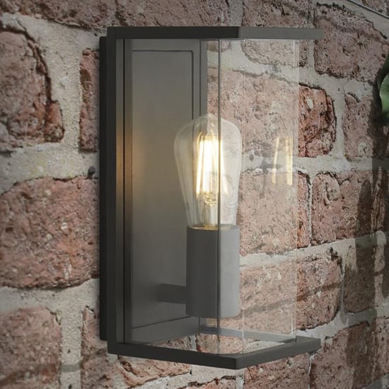 Product photograph of Bakerloo Outdoor Clear Glass Wall Light In Dark Grey from Furniture in Fashion