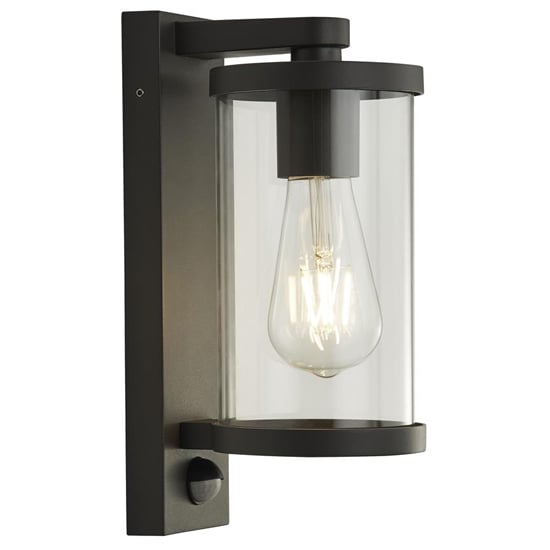 Product photograph of Bakerloo Outdoor Pir Clear Glass Wall Light In Dark Black from Furniture in Fashion