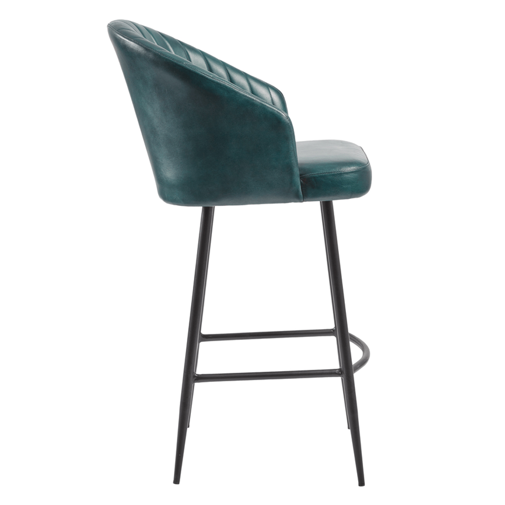 Bakewell Vintage Blue Genuine Leather Bar Stools In Pair