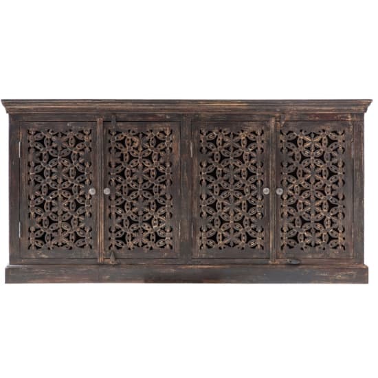 Balatro Wooden Sideboard With 4 Doors In Black Brown thumbnail