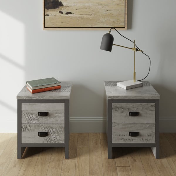 Read more about Balcombe grey wooden bedside cabinet with 2 drawers in pair