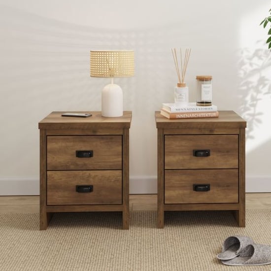 Read more about Balcombe knotty oak wooden bedside cabinet 2 drawers in pair