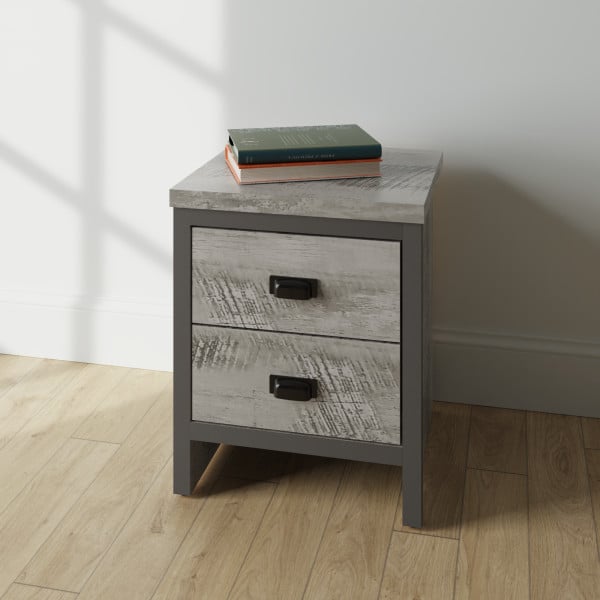 Balcombe Wooden Bedside Cabinet With 2 Drawers In Grey