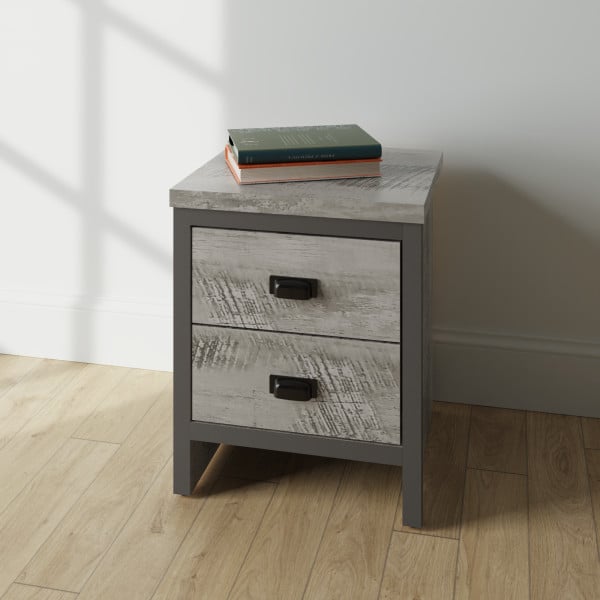 Read more about Balcombe wooden bedside cabinet with 2 drawers in grey