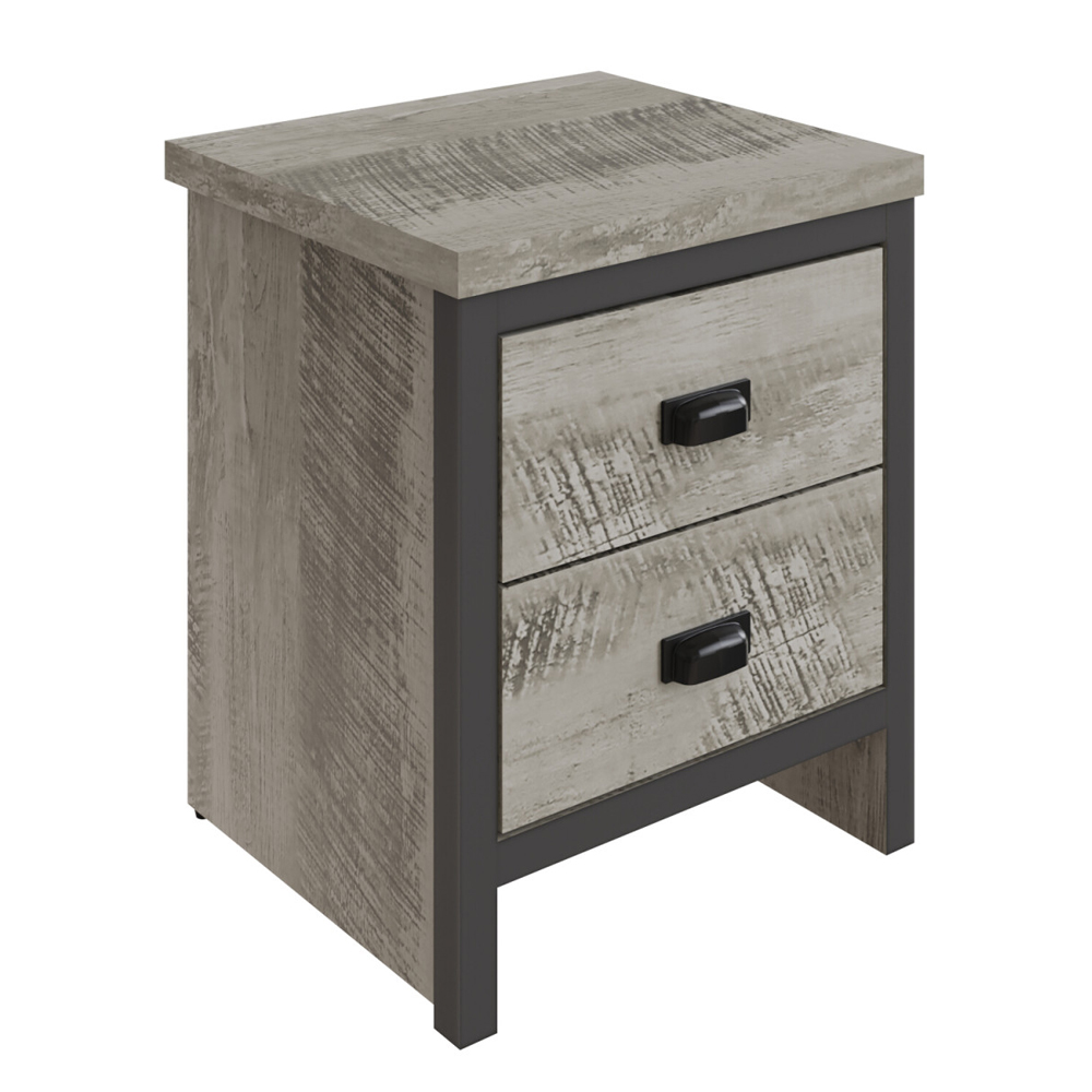 Balcombe Wooden Bedside Cabinet With 2 Drawers In Grey