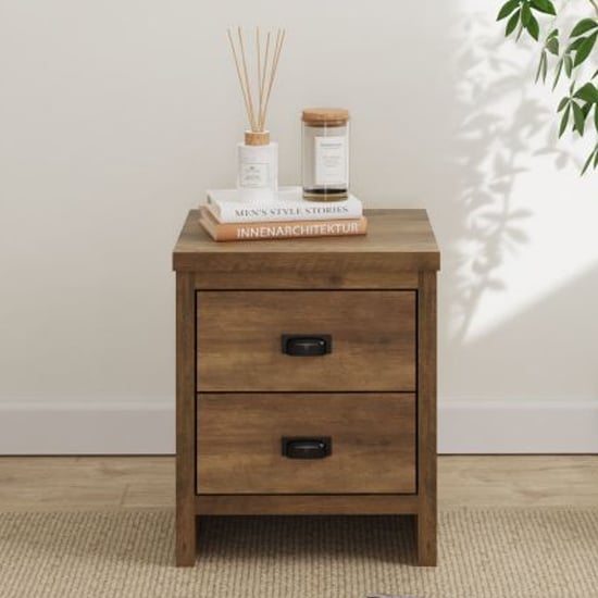 Balcombe Wooden Bedside Cabinet With 2 Drawers In Knotty Oak
