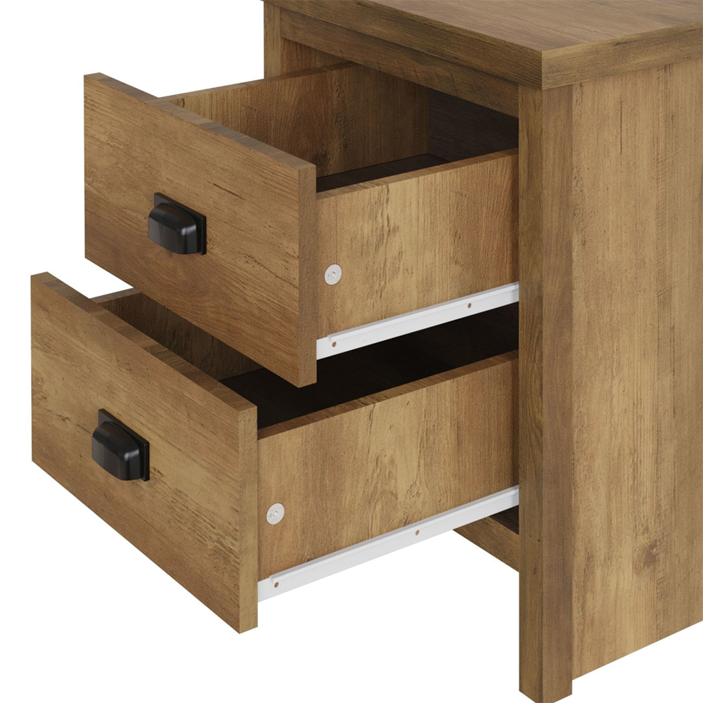 Balcombe Wooden Bedside Cabinet With 2 Drawers In Knotty Oak