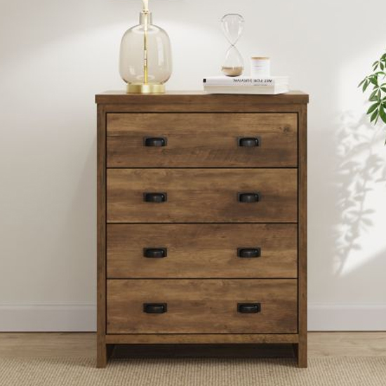 Product photograph of Balcombe Wooden Chest Of 4 Drawers In Knotty Oak from Furniture in Fashion