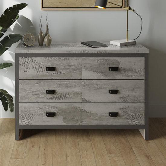 Product photograph of Balcombe Wooden Chest Of 6 Drawers In Grey from Furniture in Fashion