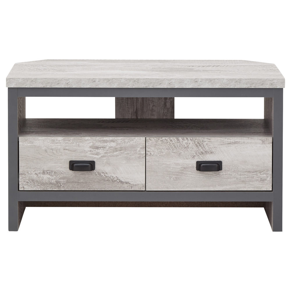 Balcombe Wooden Corner TV Stand With 2 Drawers In Grey