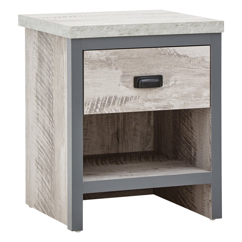 Balcombe Wooden Bedside Cabinet With 1 Drawer In Grey