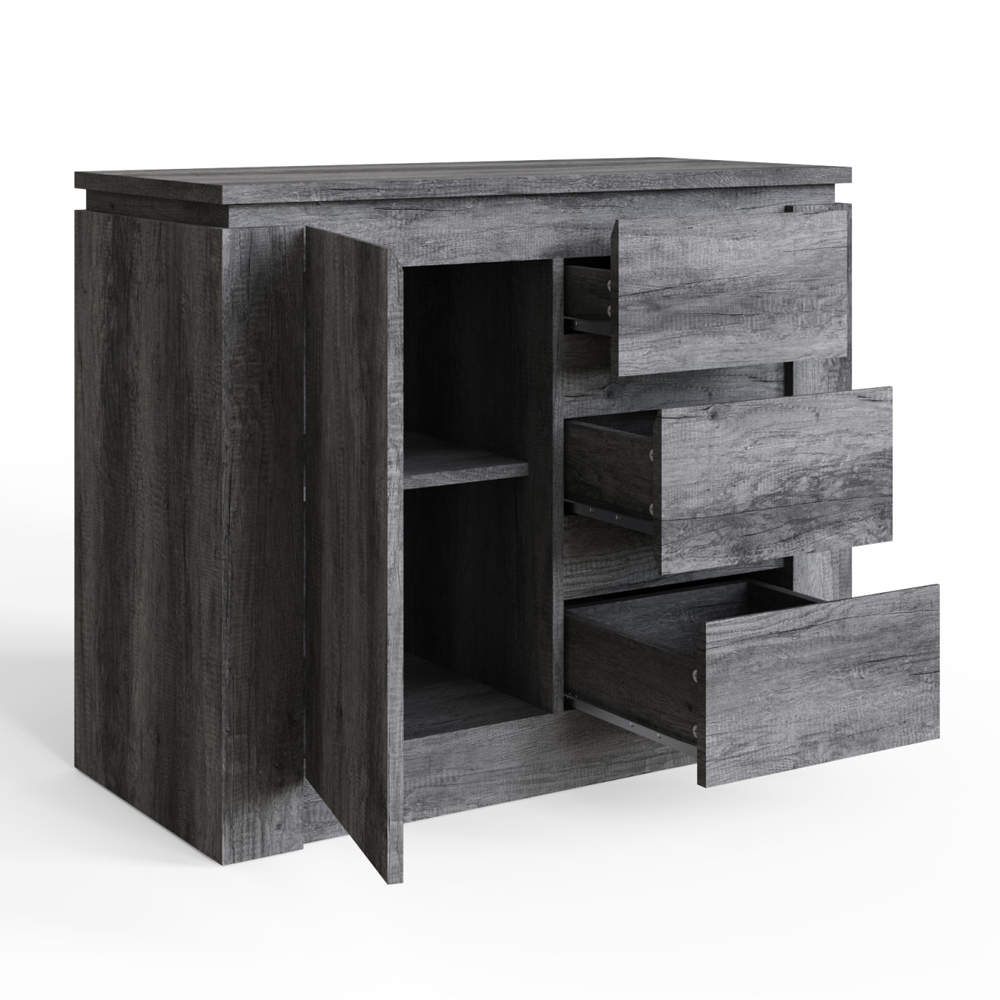 Balcombe Wooden Sideboard With 1 Door 3 Drawers - Charcoal Grey