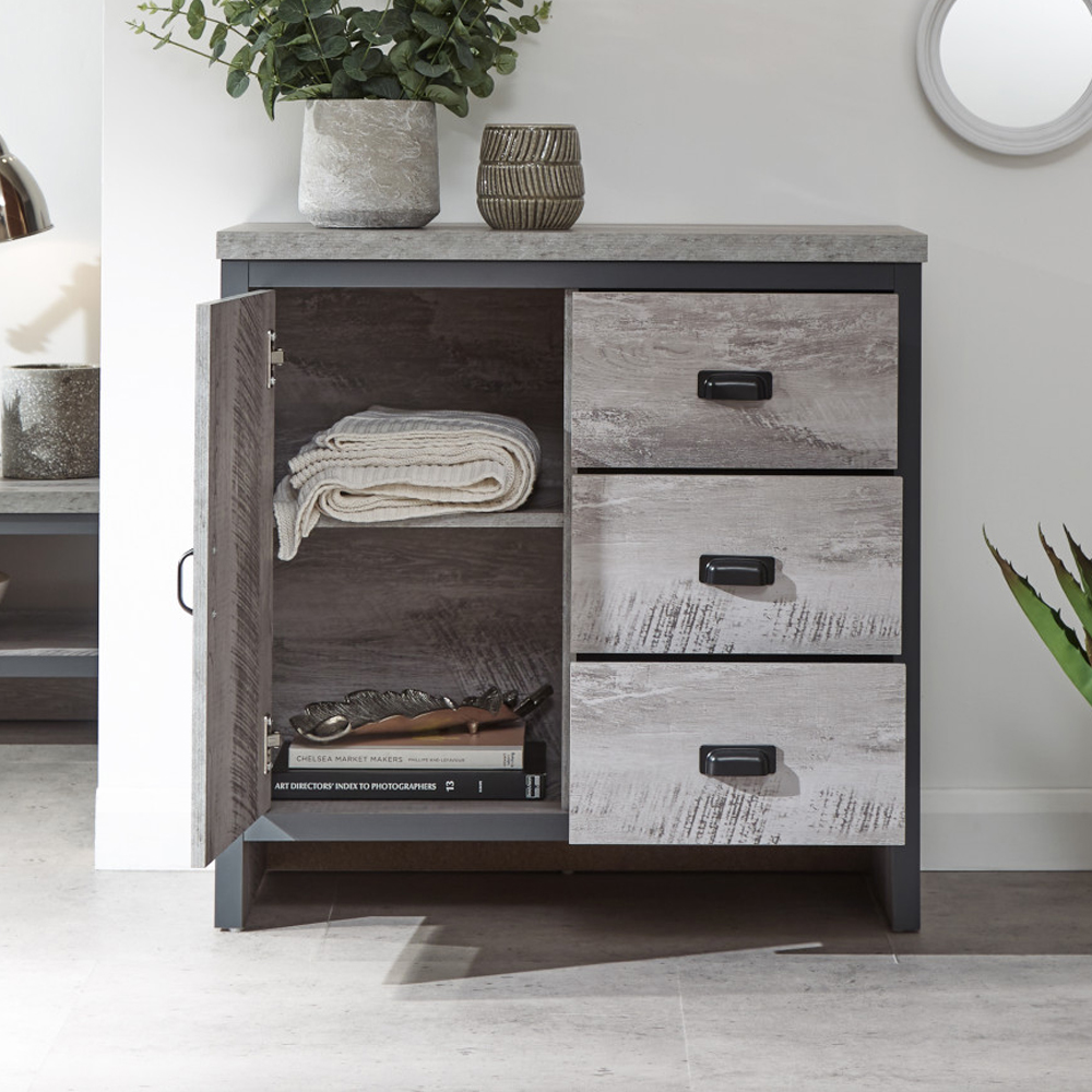 Balcombe Wooden Sideboard With 1 Door 3 Drawers In Grey