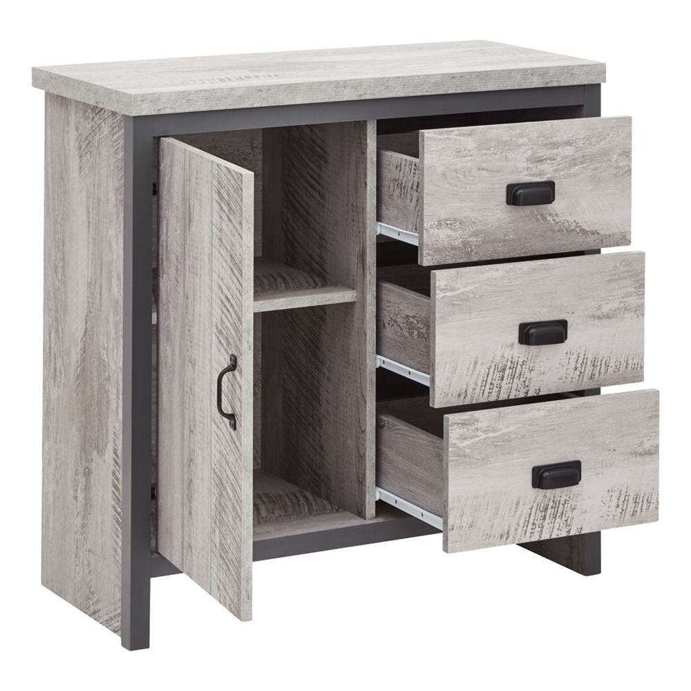 Balcombe Wooden Sideboard With 1 Door 3 Drawers In Grey