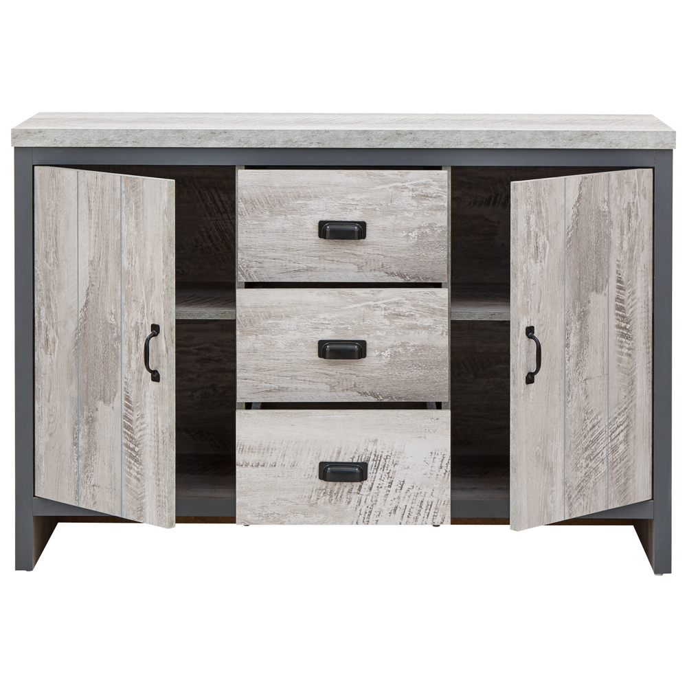 Balcombe Wooden Sideboard With 2 Doors 3 Drawers In Grey