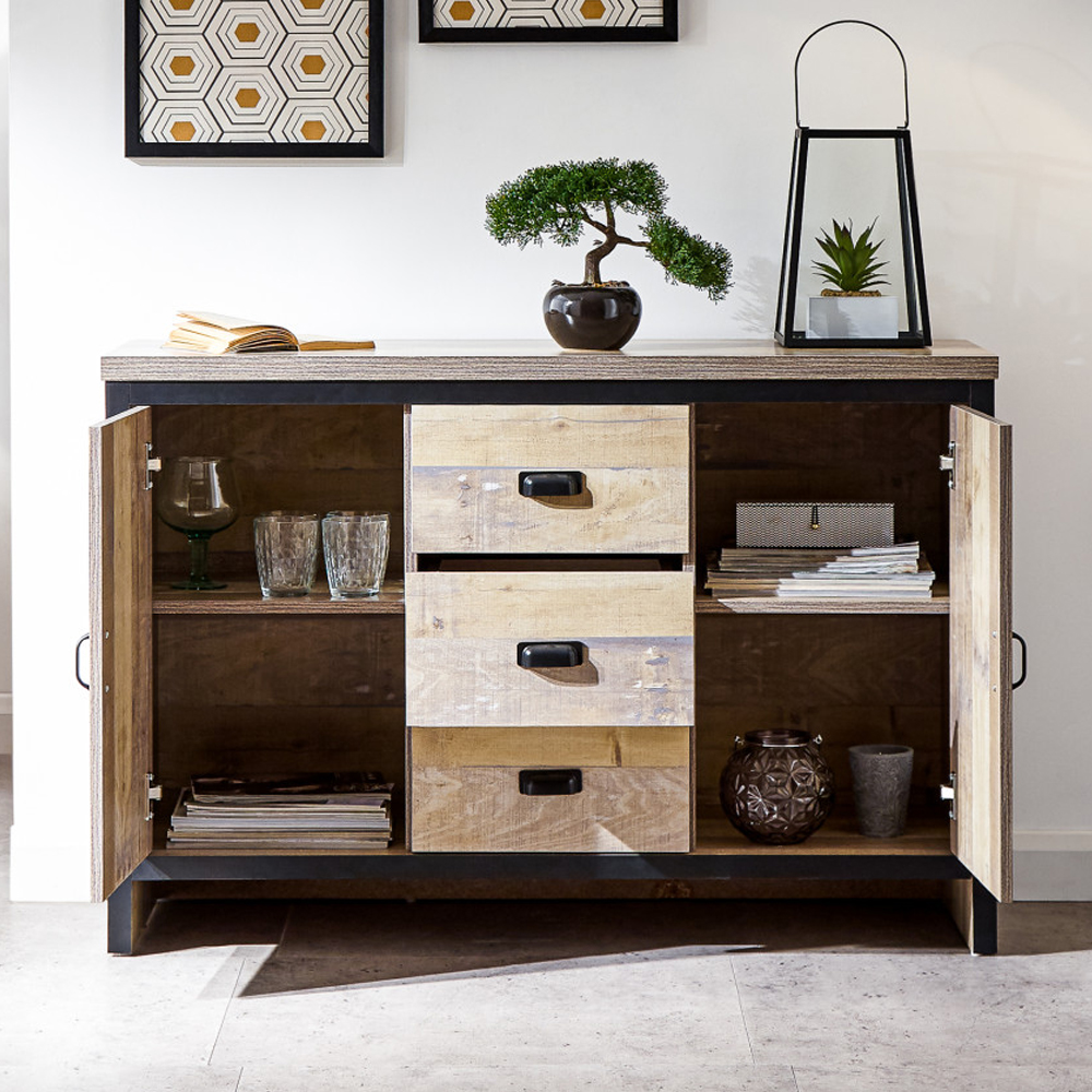 Balcombe Wooden Sideboard With 2 Doors 3 Drawers - Oak