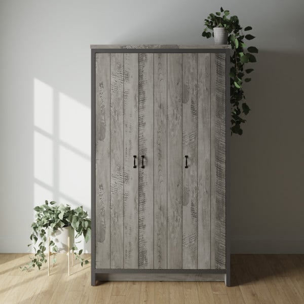 Balcombe Wooden Wardrobe With 3 Doors In Grey