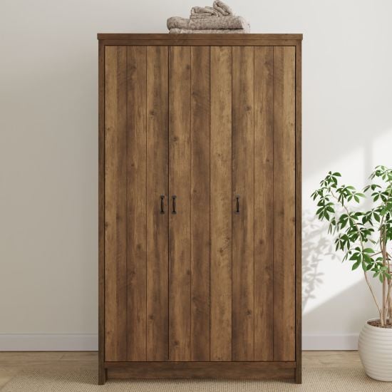 Balcombe Wooden Wardrobe With 3 Doors In Knotty Oak