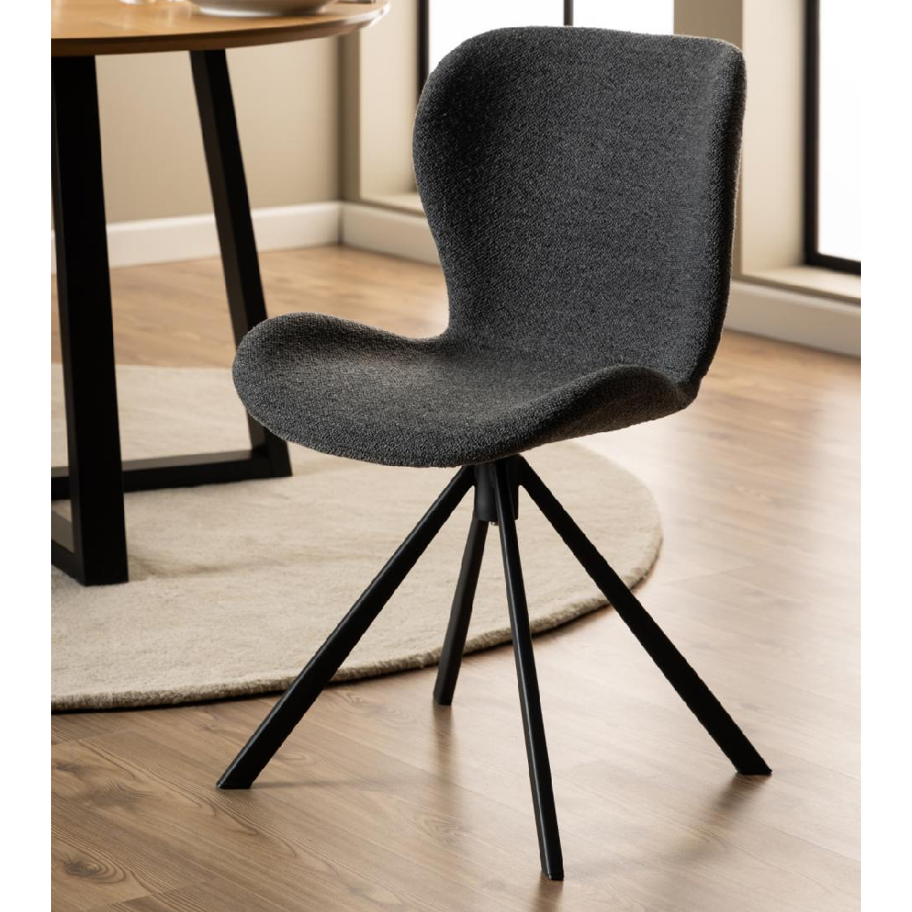 Baldwin Anthracite Fabric Dining Chairs With Black Legs In Pair