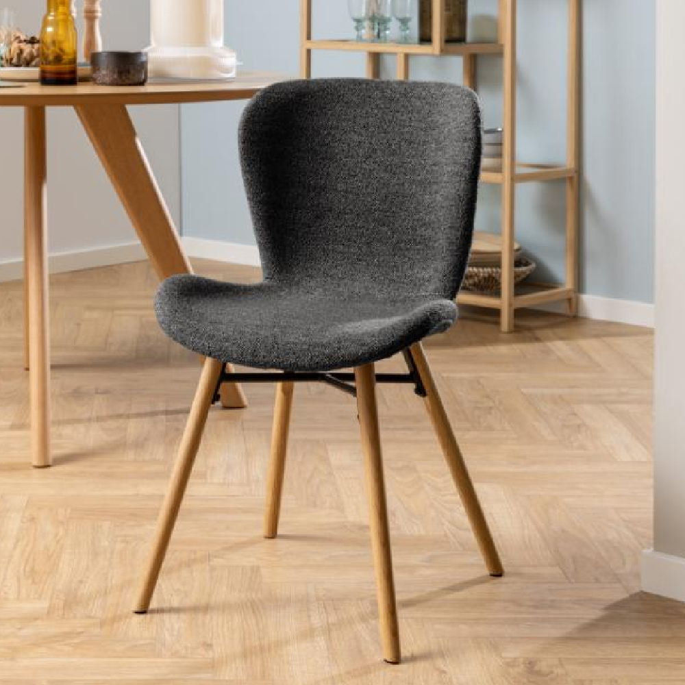 Baldwin Anthracite Fabric Dining Chairs With Oak Legs In Pair