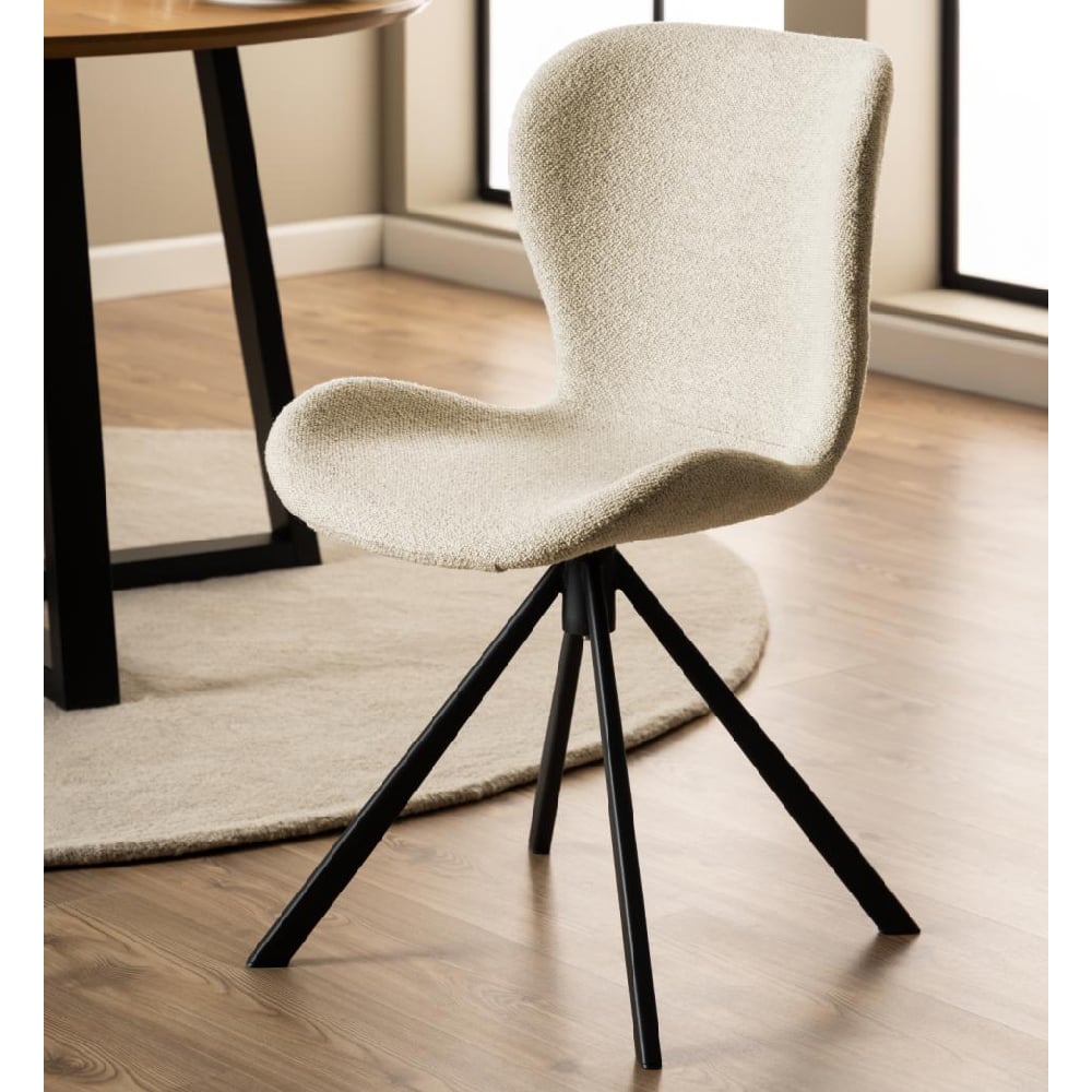 Baldwin Cream Fabric Dining Chairs With Black Legs In Pair