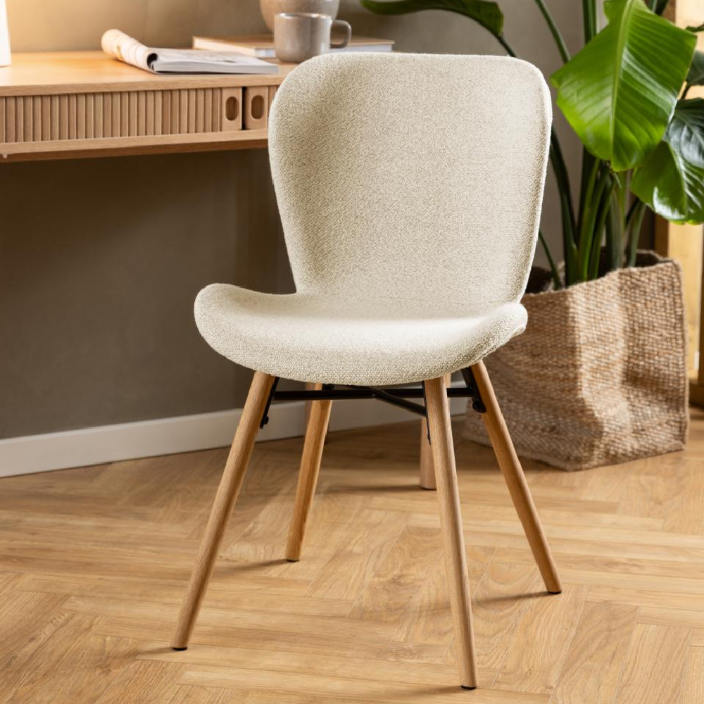 Baldwin Cream Fabric Dining Chairs With Oak Legs In Pair