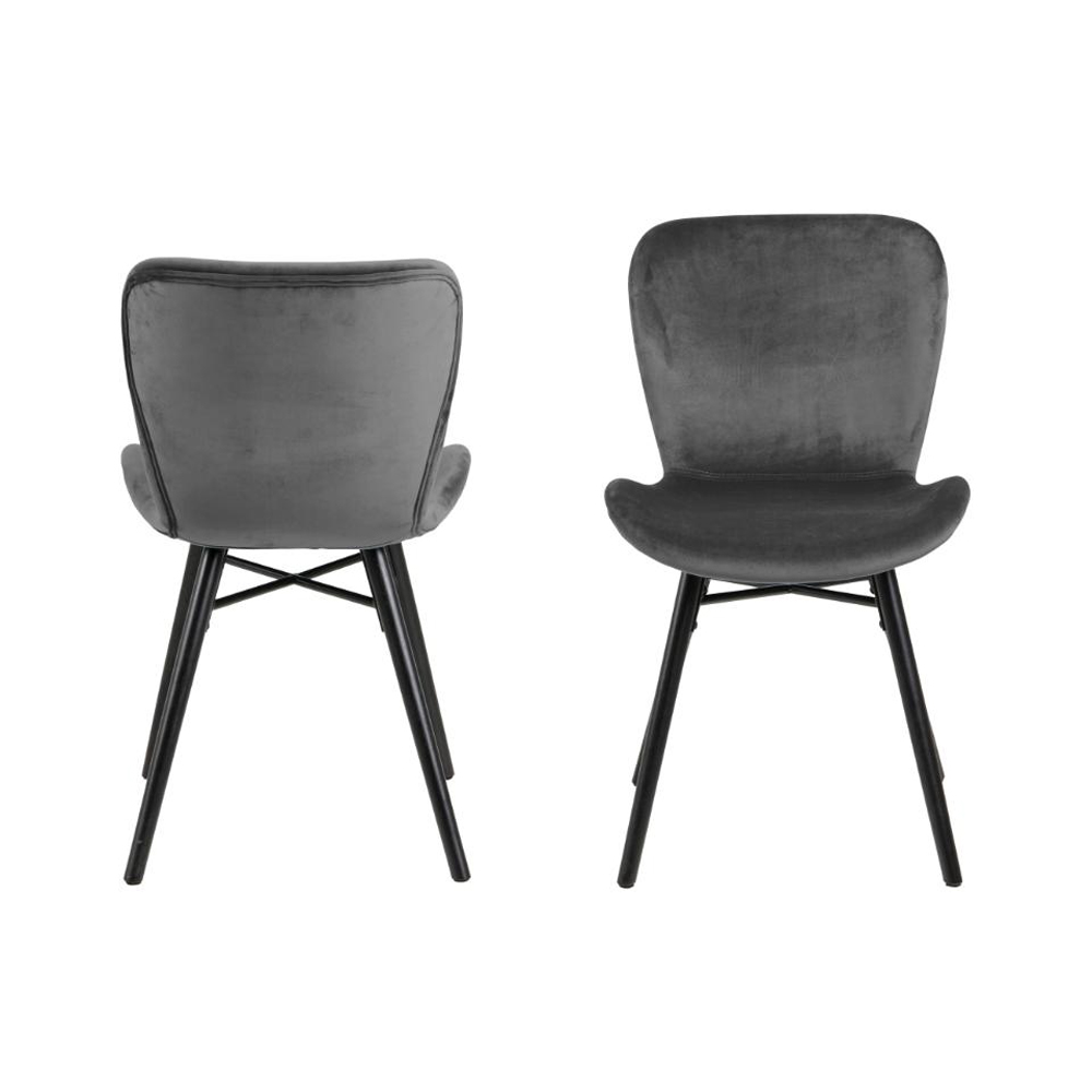 Baldwin Dark Grey Velvet Dining Chairs With Black Legs In Pair