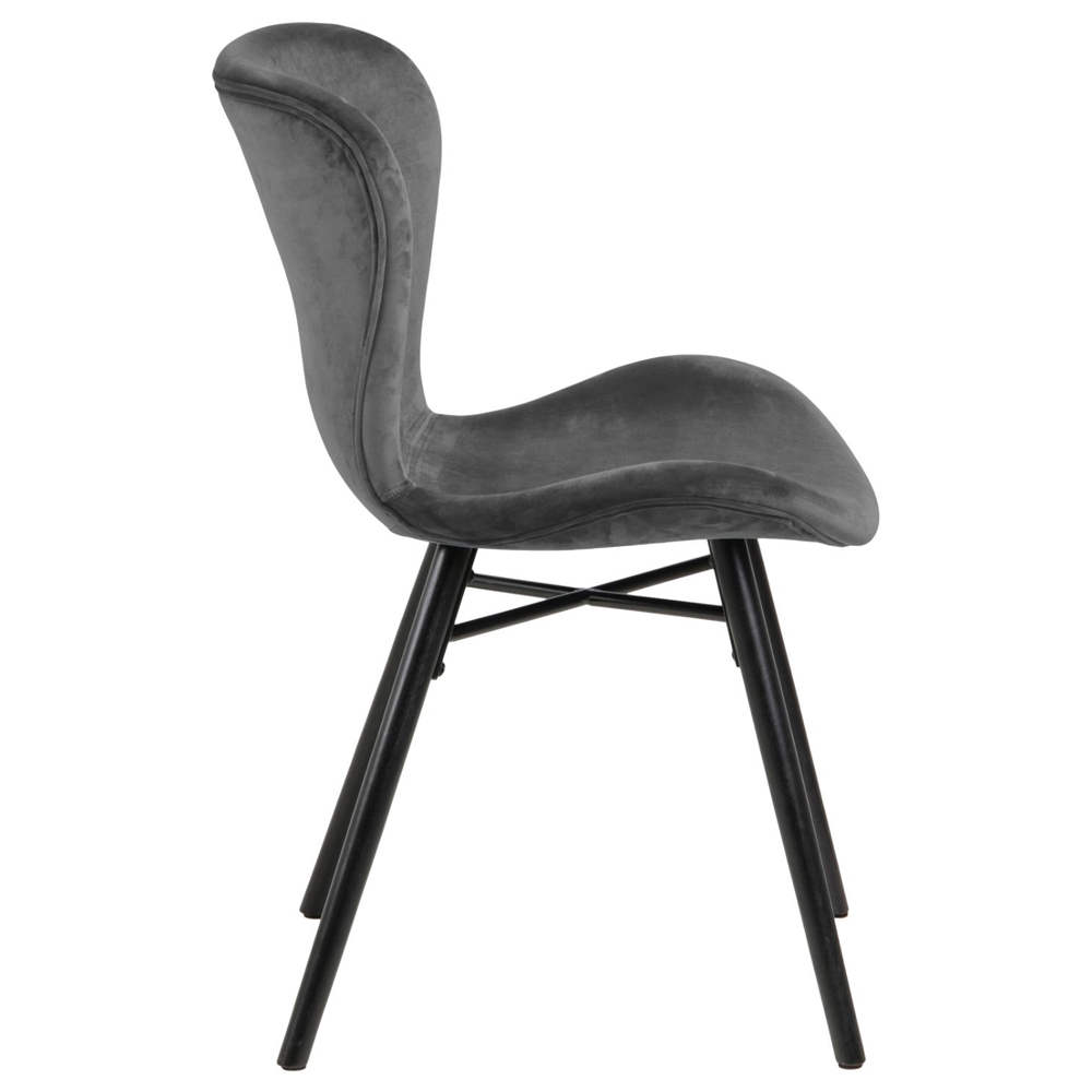 Baldwin Dark Grey Velvet Dining Chairs With Black Legs In Pair