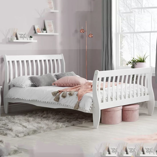Product photograph of Balford Pine Wood Double Bed In White from Furniture in Fashion
