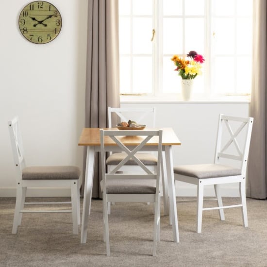 Product photograph of Biella Wooden Dining Table With White And Oak With 4 Chairs from Furniture in Fashion