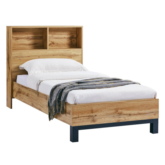 Read more about Baara wooden single bed with bookcase headboard in oak