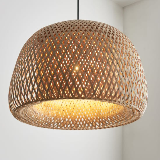 Product photograph of Belie 1 Light Dome Pendant Light In Black And Natural from Furniture in Fashion