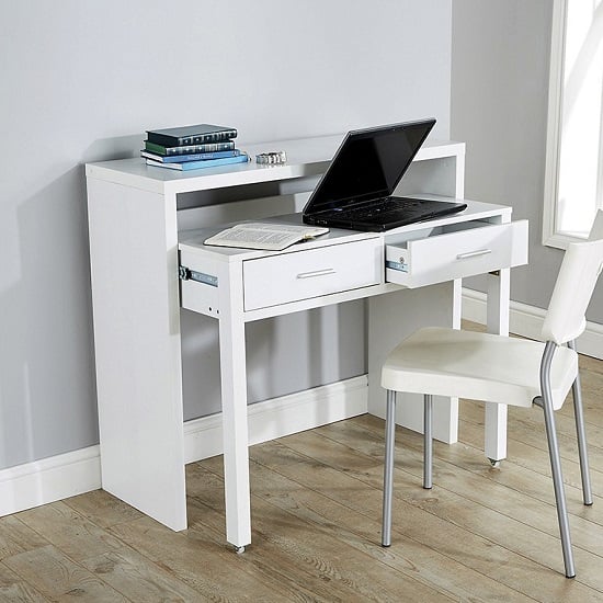 Redruth Extending Desk Or Console Table With 2 Drawers In White_2