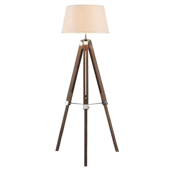 Photo of Baline cream fabric shade floor lamp with brown tripod base