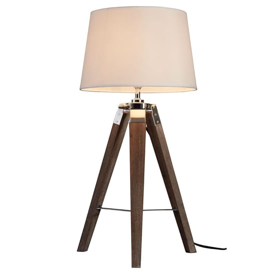 Baline Natural Fabric Shade Table Lamp With Brown Tripod Base