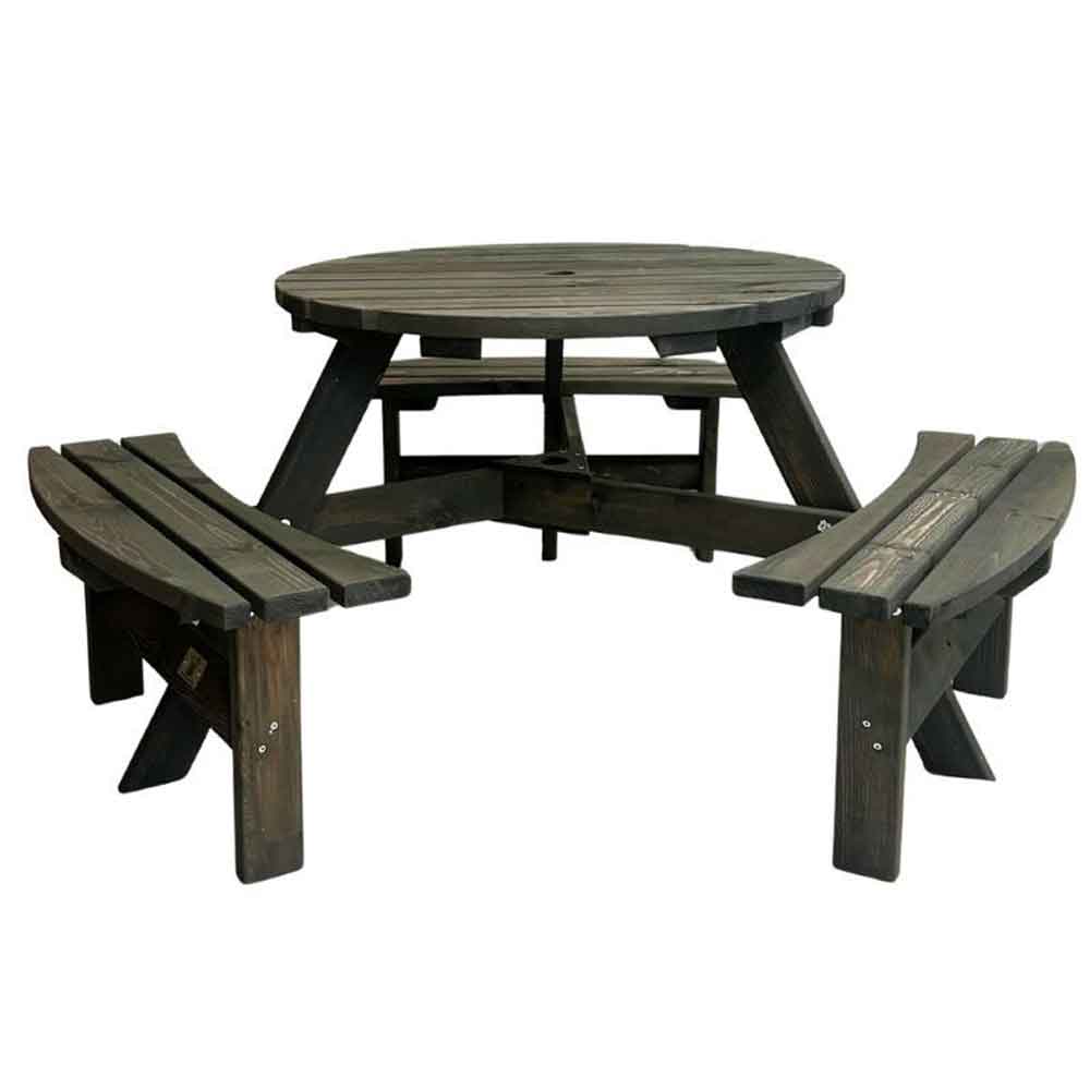 Balint Outdoor Wooden 6 Seater Round Picnic Table in Dark Grey